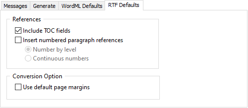 RTF Defaults Tab
